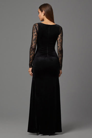 Sheath Lace Illusion Long Sleeve Black Formal Dress